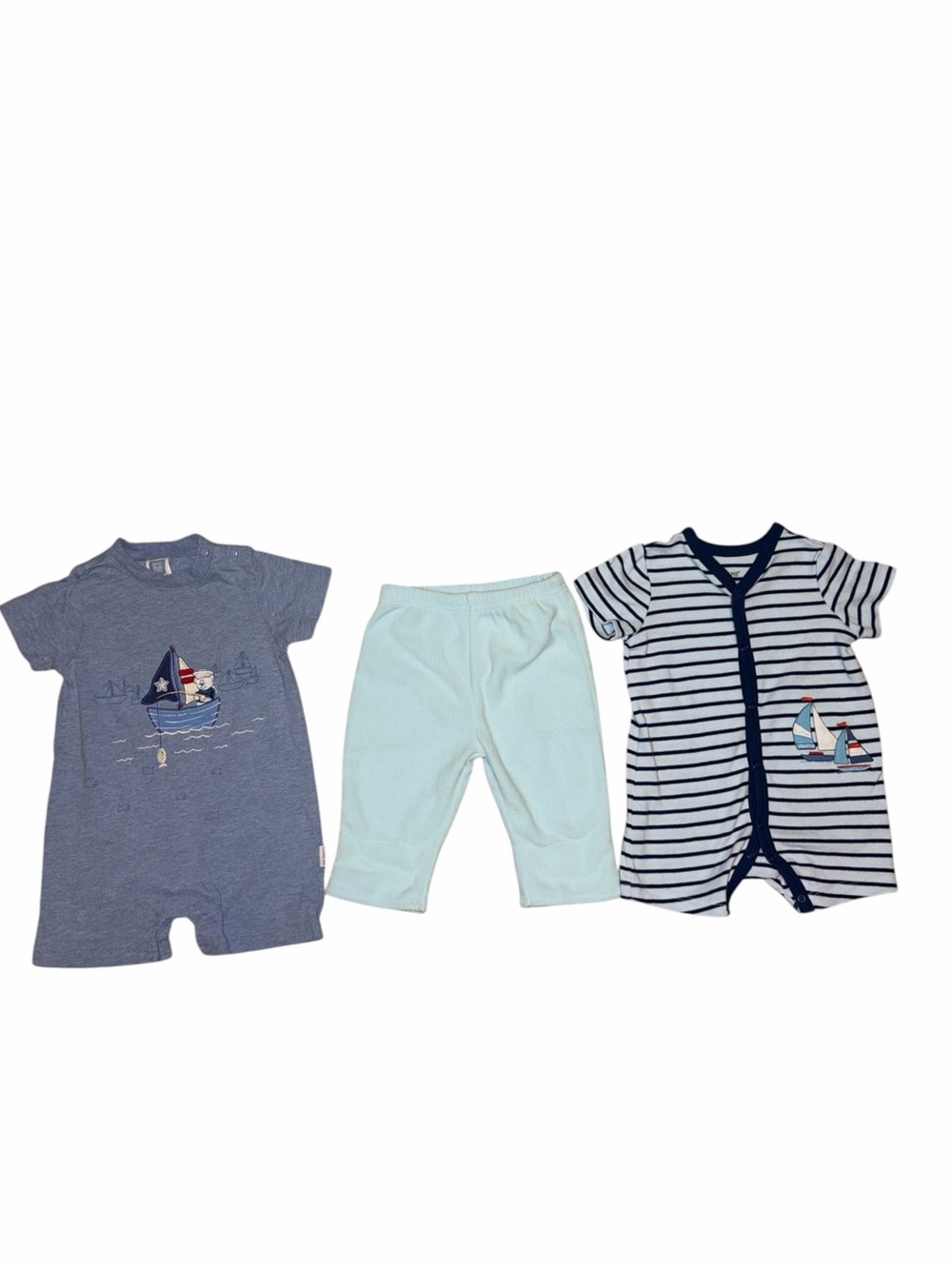 Little Me Carter’s Baby Boy Nautical Sailboat Romper Fleece Pants Bundle 6-9M